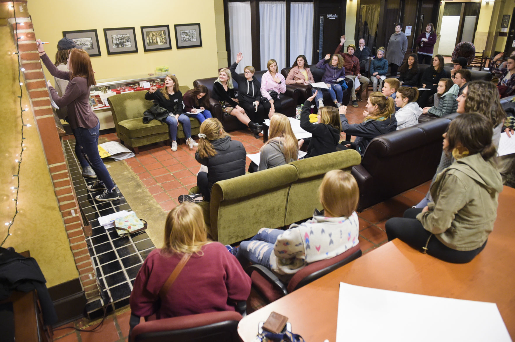 A little over thirty Helena students gather Wednesday evening for the first gathering of Helena Youth Against Gun Violence.